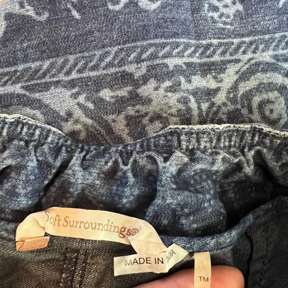 Soft Surroundings Ashbury Printed Denim Button Front Midi skirt size M